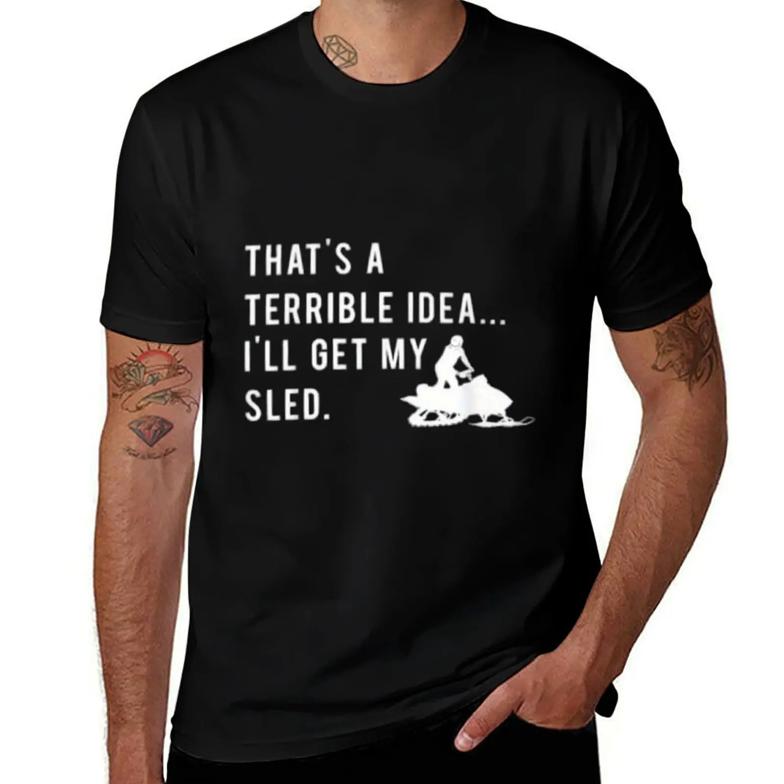 Snowmobile Quote I'll Get My Sled Mens T Shirts Cotton Short Sleeve T-Shirt Crew Neck Tees Casual Shirt
