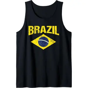 Brasil Brazilian National Flag Vintage Patriotic Brazil Tank Top Casual Breathable