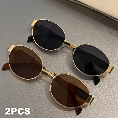 〖Summer Vibes〗2 PCS Retro-Inspired Oval-Shaped Polarized Sunglasses, UV400 Protection, Golden Metal Frame, Fashion Accessories for Women, Summer Trendy Shades, Polarized Glasses