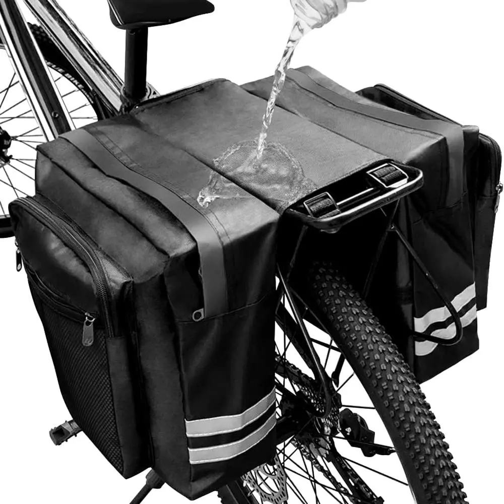 Bicycle Back Rack Double Flat Bottom Bag, 1 Count Large Capacity Waterproof Bicycle Trunk Bag, Bicycle Flat Bottom Bag with Reflective Decoration, Bike Carrier, Bicycle Accessories