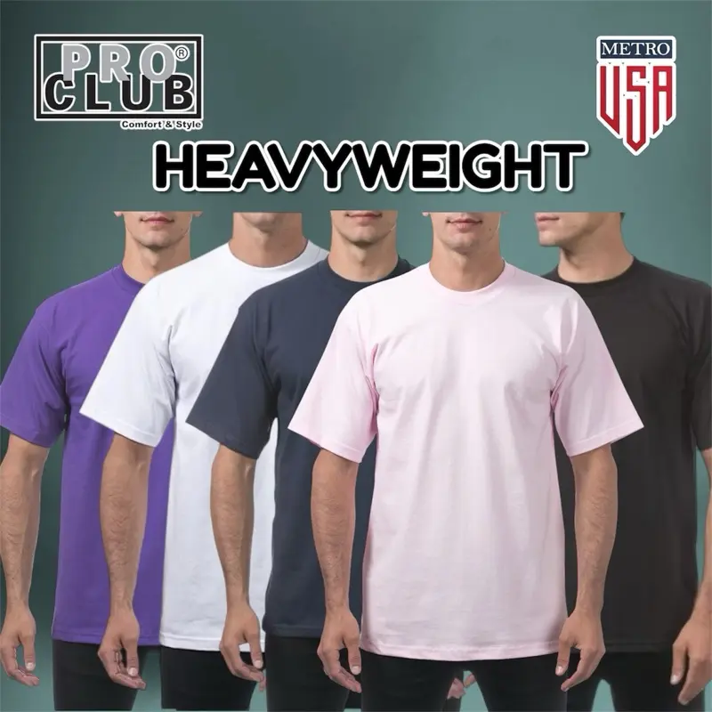 Pro Club HEAVYWEIGHT Short Sleeve UNISEX Tee Cotton T-Shirt Crewneck Classic Stylish Original Jersey Top Collar Small Stretch Thick Underwear Tshirt Streetwear Round Neck Shortsleeve men gifts funny