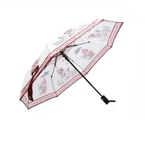Travel Umbrella Automatic Compact Stylish with Durable Polyester Canopy Soft Touch Handle 38 Open Diameter 12 Folded Size Exclusive Print Logo Strap Engraved Heart Snap Button Matching Storage Bag