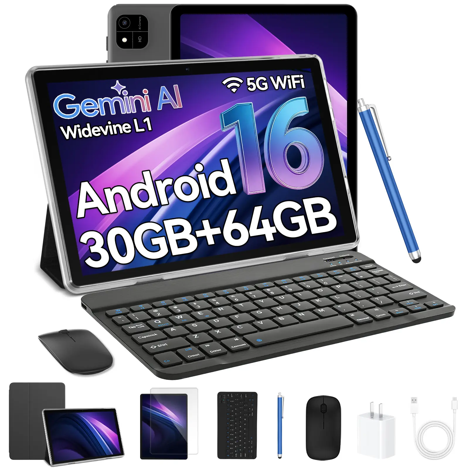 【SummerTurnUp】JUNINKE Android 16 Tablet, 10 Inch Tablet with Keyboard, Mouse, Stylus, Case, 24GB+64GB, 6000mAh Battery, 5MP+8MP Camera, 8-Megapixel Camera Tablets