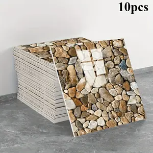 10pcs Self-Adhesive Brick Stone Wallpaper, Easy Install No Glue Needed, Removable Tearable, Ideal for Kitchen Bathroom Cafe Bar Office Living Room, Peel And Stick Wallpaper Designs