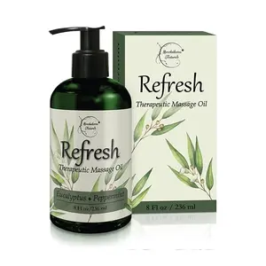 Brookethorne Naturals Eucalyptus & Peppermint Massage Oil for Sore Muscle Relief, Silky Smooth Body Care with Apricot Oil, Nut-Free, 8 oz
