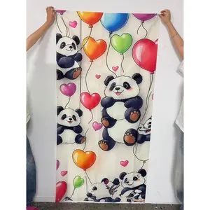 2D flat Home Decor Banner, 1pcWhimsical Pastel Panda & Balloon Backdrop, Cute Heart Balloon Party Decor, Playful Panda Theme Background for Birthday/Party Decorationsgalentines party decor, valentine day decor, decorations for valentines day