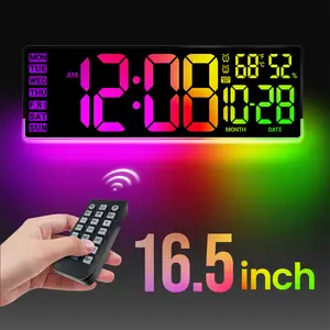 16.5" Large Digital Wall Clock with RGB U-Shaped Backlight, Timer, 13 Lighting Modes, Dual Alarms, Auto DST, Temp & Humidity, Perfect Back to School Gift for Classroom, Bedroom, Dorm, No Bluetooth LED