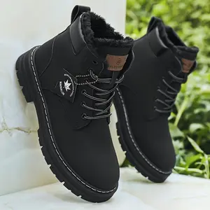 Warm Winter Snow Boots with Thick Soles – Plush-Lined, Versatile Outdoor & Work Boots, Stylish Motorcycle Style in a Solid Color