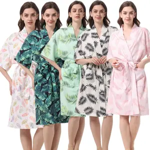 Tropical Summer Short Sleeve Print Bathrobe, Lightweight Home Wear, Unisex Wide Fit, Multiple Colors Available, Can Be Worn Outdoors or at Home