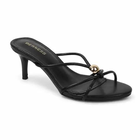 BERNESS Fifi Women's Elegant Leather Footwear - Open Toe Slip-On 2" Kitten Heels, Basic Ankle Sandals with Metallic Accents, Comfortable Balance for Evening Wedding Guest Summer Outfits