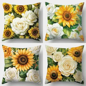 Sunflower Pattern Cushion Cover, Square Throw Pillow Cover, Household Decoration Supplies for Home Living Room Bedroom