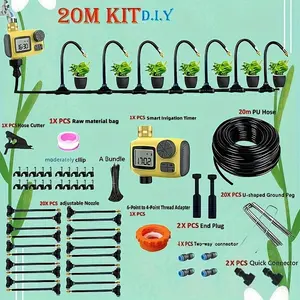 Smart Micro Drip Irrigation System, Watering Systems, 20m Automatic Watering Kit, Programmable Timer & 7.87-Inch Brass Nozzle, Garden/balcony/greenhouse Use