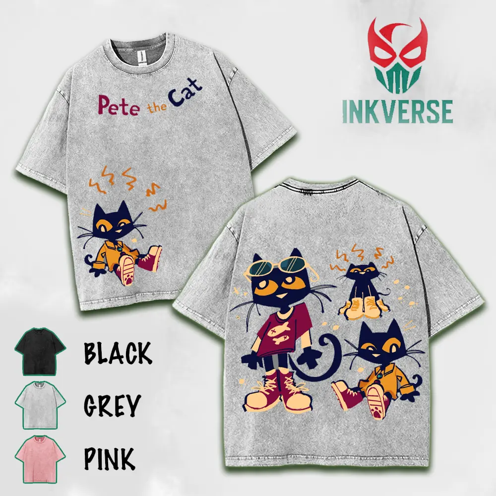 Pete The Cat Washed Tee, graphic tee, kids y2k pete the cat, Comics T-Shirt, TV Show Comics Washed T-shirt Heavyweight Cotton, Unisex Shirt Streetwear graphic tshirt Top