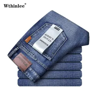 Business Men's Jeans Casual Straight Elastic Fashion Classic Blue Work Denim Pants Men Clothing Sizes 28-40