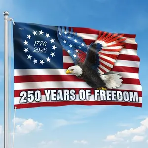 250 Years of Freedom USA Flag 1776–2026 Patriotic Eagle Betsy Ross Outdoor Banner Grommet American Flag Decor