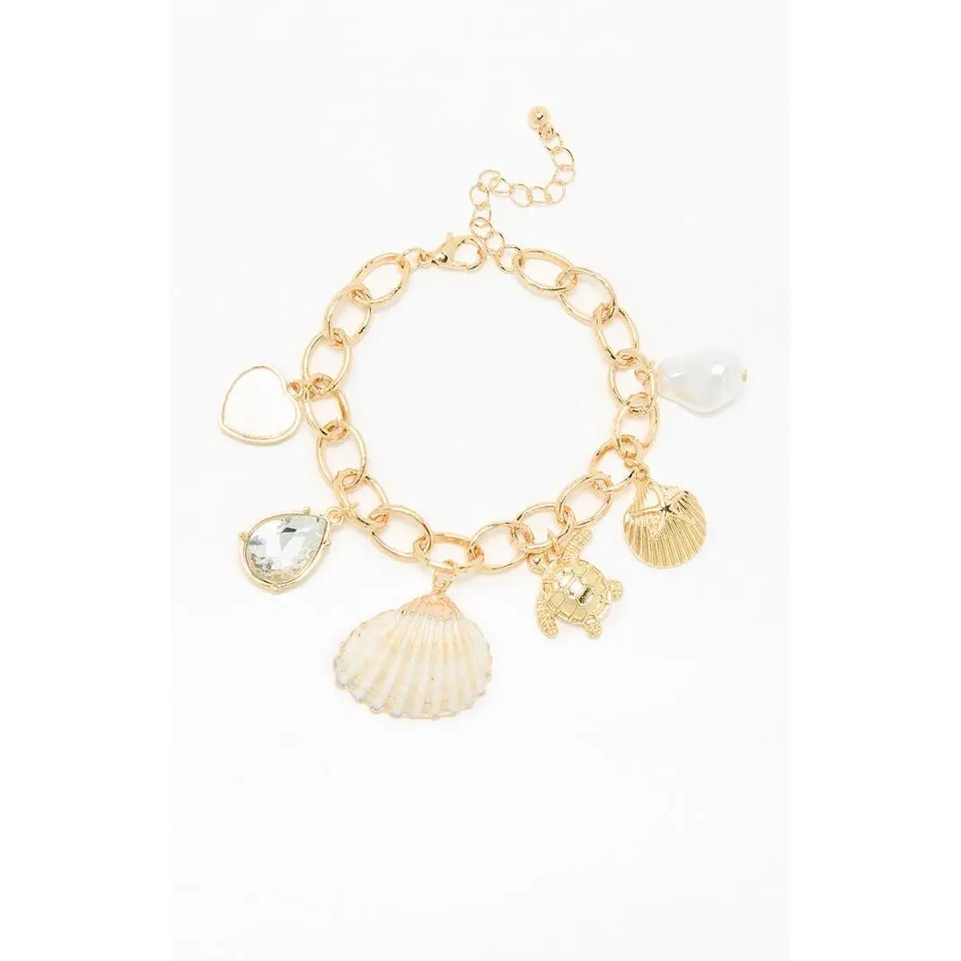 Pacsun Women's Mixed Seashell Charm Bracelet