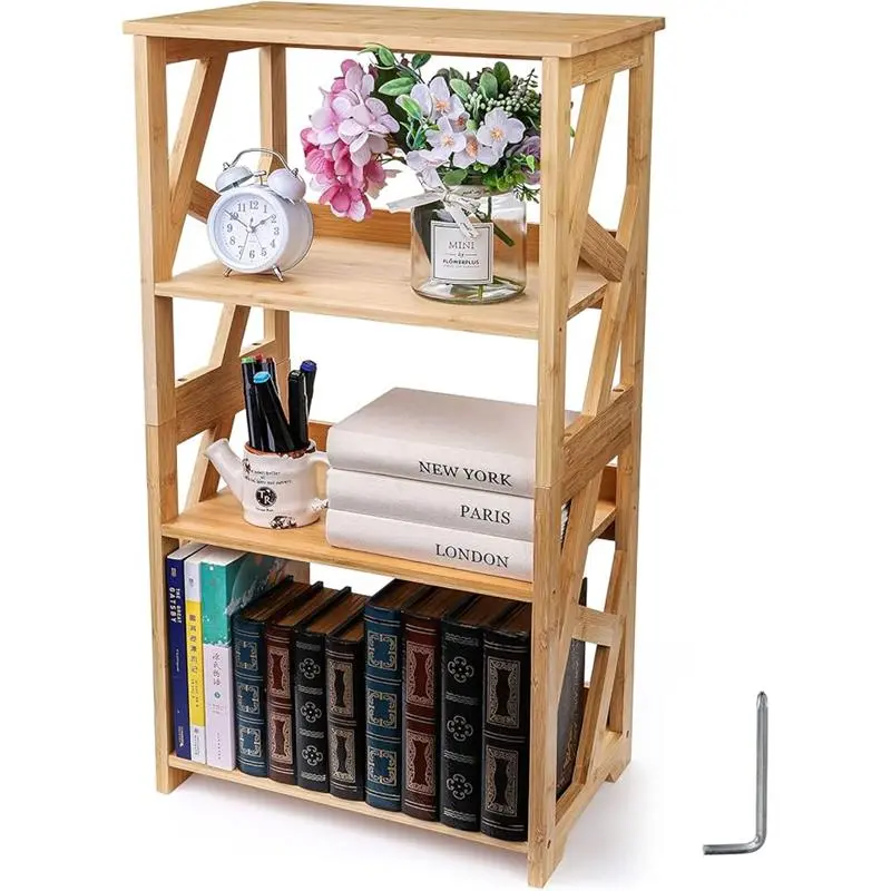 Hedume Bookcase, 3-Tier Open Shelf Bookcase, Small Bamboo Bookshelf, Bamboo Natural Shelving, Book Organizer Storage Open Shelf Rack, Display Shelves for Bedroom, Living Room, Office, Bathroom