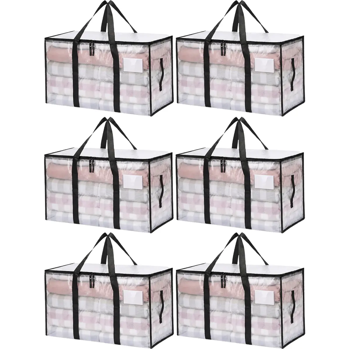24 Gallon Extra Large Heavy Duty Foldable Moving Bags With Carrying Handles, Zippers and Tag Pocket, Outdoor Camping, Waterproof Organiser - Clear for Clothes,Bedding,Dorm,Moving