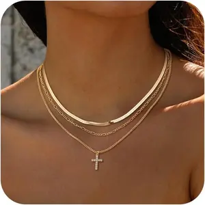 FREEKISS Cross Layered Choker Neckalce For Women Dainty Cross Layering Pendant Necklace Simple Trendy Jewelry For Girls For Christmas
