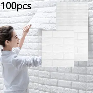 100pcs Self-Adhesive Wallpaper, Foam Brick Wall Stickers, Waterproof Thick Wall Decals, Bedroom Living Room Decor, Ceiling Decoration