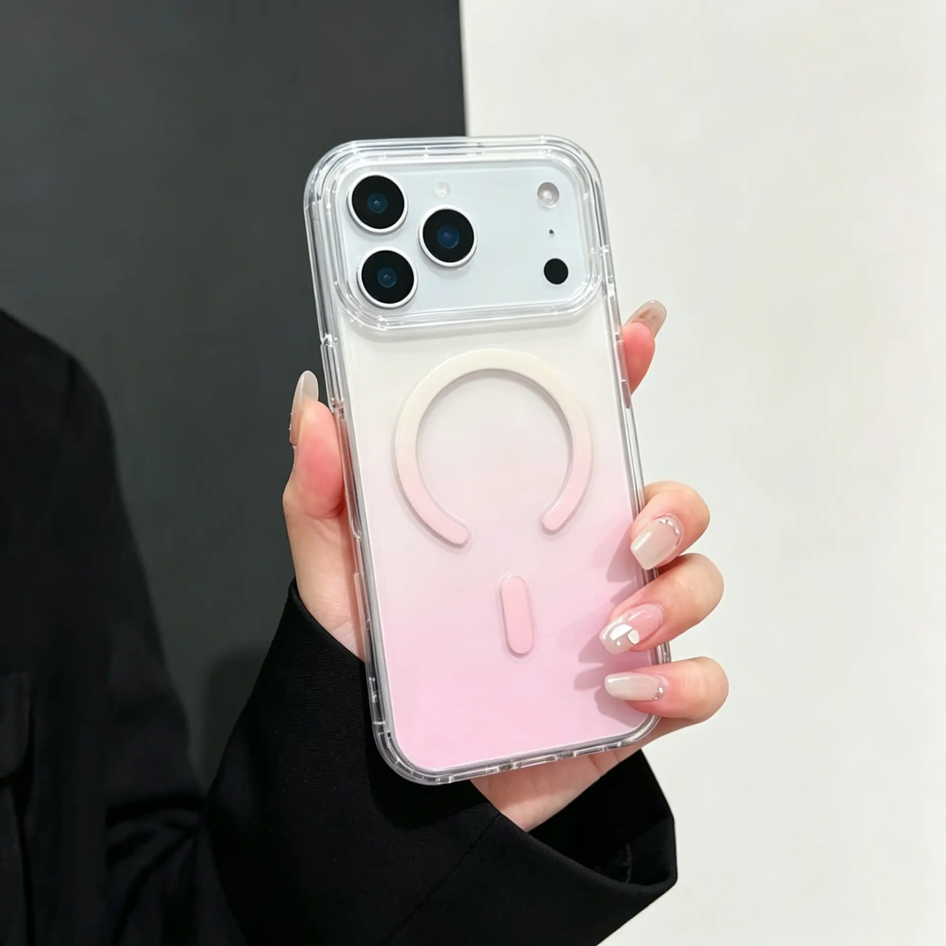 Customized TPU Transparent Gradient Magnetic Casing for iPhone 17 Pro Max (ip 17pro), Chic Hollowed-Out Large Window Design, Raised Anti-Drop Shockproof Frame Mobile Phone Cover