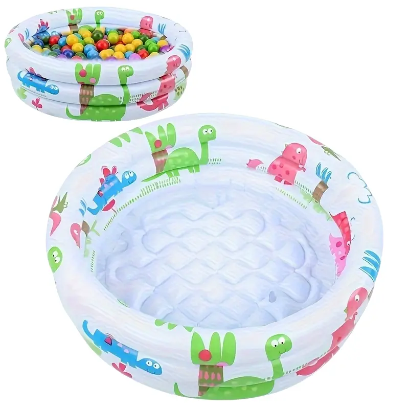 Portable Inflatable Swimming Pool, Durable PVC Round Pool with Vivid Dinosaur and Plant Design, Circular Pool for Home Garden, Kiddie Pool, PVC Water Pool, Blow up Pool