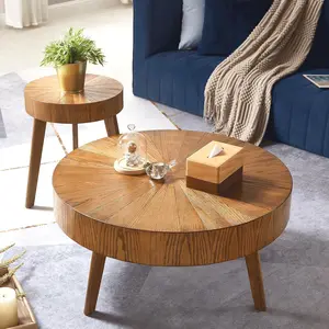 Round Log Coffee Table Side Table Farmhouse-Style Round Side Table, Mid-Century Rustic Wooden Nightstand Perfect for Apartment Living Rooms, Essential Furniture Coffee Table & Side Table, Easy Assembly coffee table wildlife prints