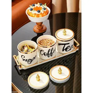4pcs/Set (1 Tray, 3 Jars) Plastic Multi-Purpose Airtight Storage Jars For Cereal, Candy, Cookies, Bread In Living Room, Dining Room, Kitchen. Suitable For Outdoor, Wedding, Party, Gift, Birthday