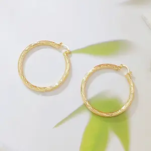 14K Gold Plated Textured Hoop Earrings for Women, Wave Pattern Lightweight Huggie Hoops, Sparkling Faceted Statement Earrings, Everyday Jewelry Gift