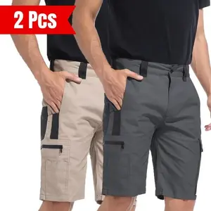 2 solid color men's shorts with zippered pockets, waterproof tactical work pants without waistband, regular sports pockets, durable and wear-resistant outdoor training pants, golf club shorts (9 pockets) suitable for my sports shorts