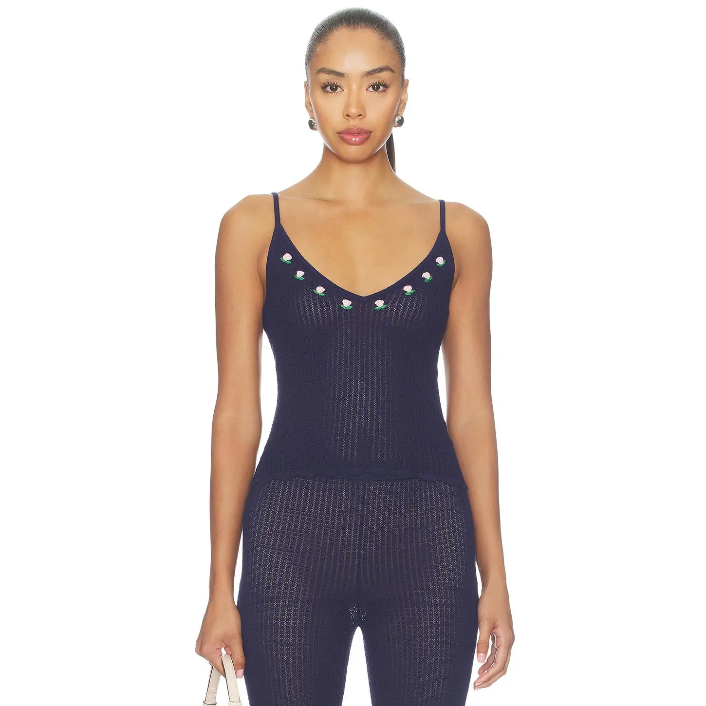 MAJORELLE Lucassia Textured Embroidered Tank in Navy