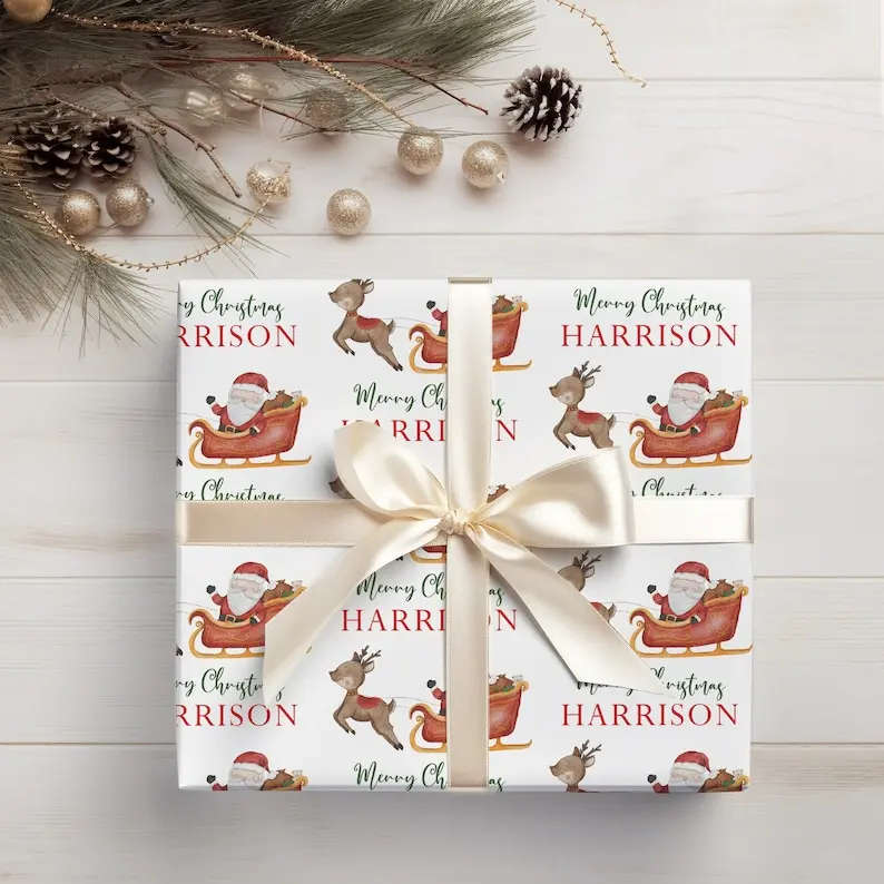 Santa Personalized Wrapping Paper, Personalized Christmas Wrapping Paper With Name, Custom Christmas Gift Wrapping Paper, Personalized Gifts