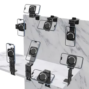 MagSafe Multifunctional Foldable Magnetic Mobile Phone Grip Holder Mount Stand, 360° Rotatable Portable Accessory for Smartphones, Securely Attaches to Airplane Tray Tables & Desks for Hands-Free Streaming