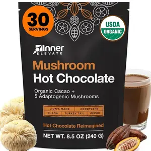 Inner Elevate Mushroom Hot Chocolate Superfood - Ceremonial Cacao with 5 Mushrooms (Lion's Mane, Cordyceps, Chaga, Reishi, Turkey Tail) - Great as a Coffee Alternative, Hot Chocolate, or Smoothie (30 Servings)
