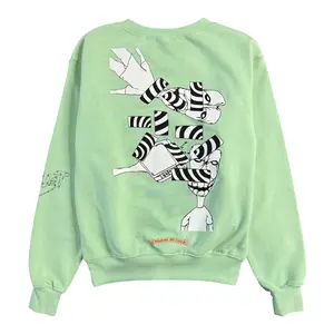 Women's Chrome Hearts x Matty Boy Lust Logo Print Hoodie - Casual Longsleeves Round Neck Pullover Sweatshirt, Seafoam Multi
