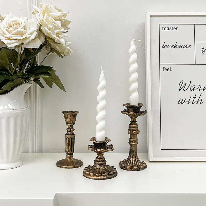 French Classical Gold Candlestick Holders Decorative Piece, Vintage Antique European Wedding Decoration, Suitable for French Retro Home Decor