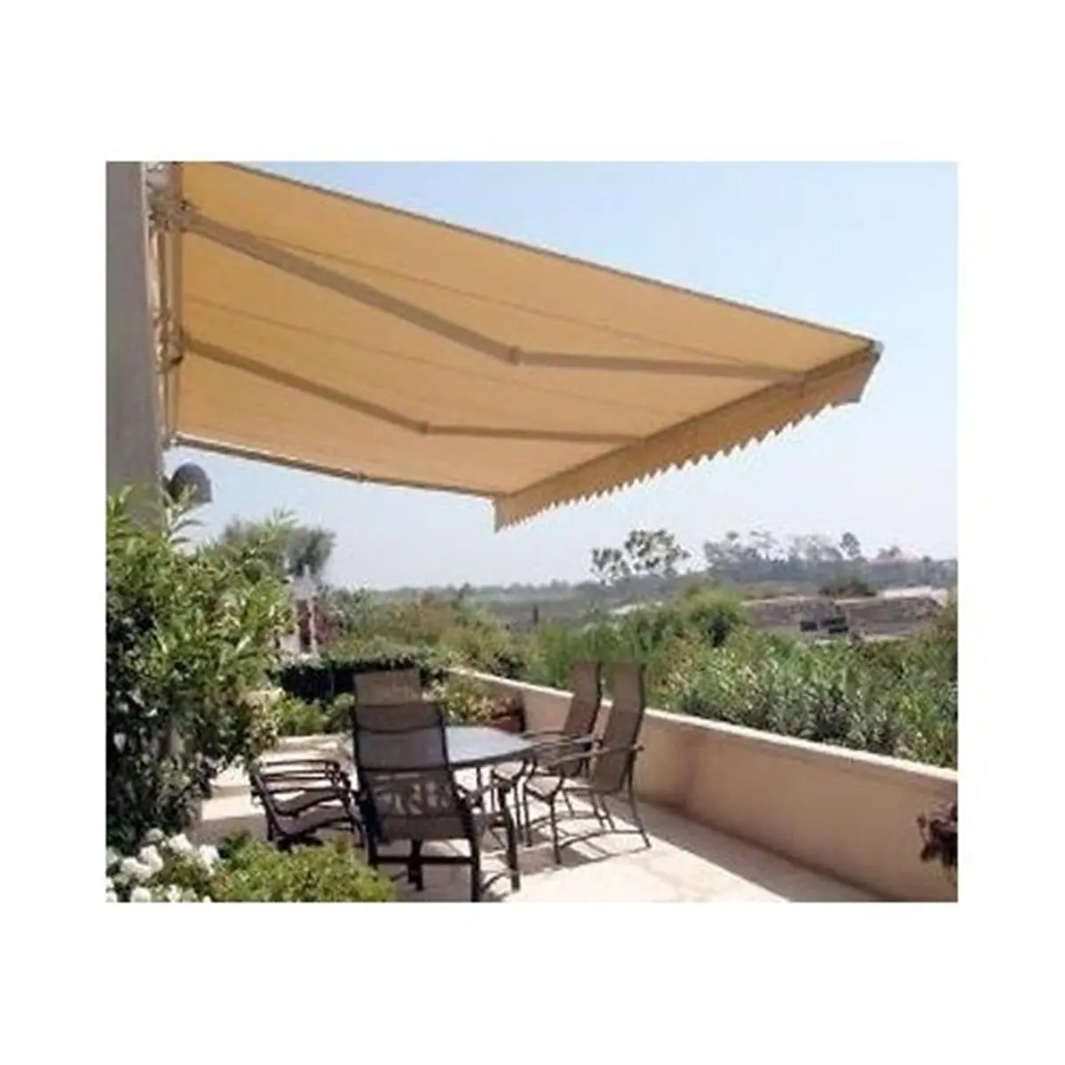 212 MAIN Retractable Patio Awning Canopy, 10 x 8 ft Aluminium Frame Sunshade, Powder-Coated Hand Crank, Adjustable, Pre-Drilled Holes, Wall Brackets, Sand Color, Car Exterior & Home Patio Accessory, Rectangle, Assembly Required, Balcony, Ceiling Bracket,,