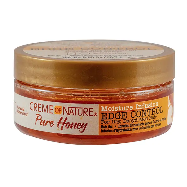 Creme of Nature Pure Honey Moisture Infusion Edge Control Moisturizing Gel - 2.25 oz Unisex Non-Toxic Styling Gel, Infused with Pure Honey, Coconut, Shea, Long Hold, Frizz Control, Mineral Oil Free, Natural Shine Enhancer