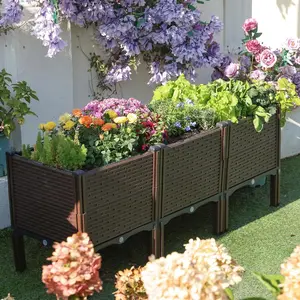 Brown Raised Garden Beds – Durable Polypropylene Elevated Planter Boxes with Drainage, Heat & Frost Resistant – Ideal for Vegetables, Flowers & Herbs – 300lb Capacity (Set of 2-3)