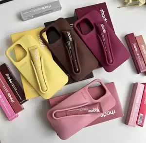 [Buy 1 Free lipgloss] Rhode Trendy Lip Gloss Holder Phone Case with Makeup-Inspired Design for iPhone 11 12 13 14 15 16 17, Stylish Shockproof Protective Back Cover, Beauty Phone Case