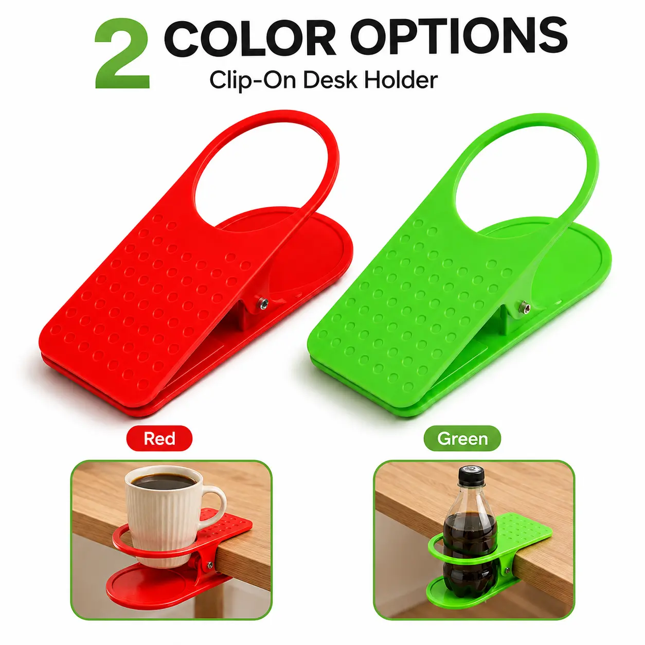 Large Clip-On Desk Cup Holder, Thick Plastic Table Edge Storage Organizer for Drinks, Space-Saving Desktop Rack for Home Office, Gaming Desk, Dorm & Workstation