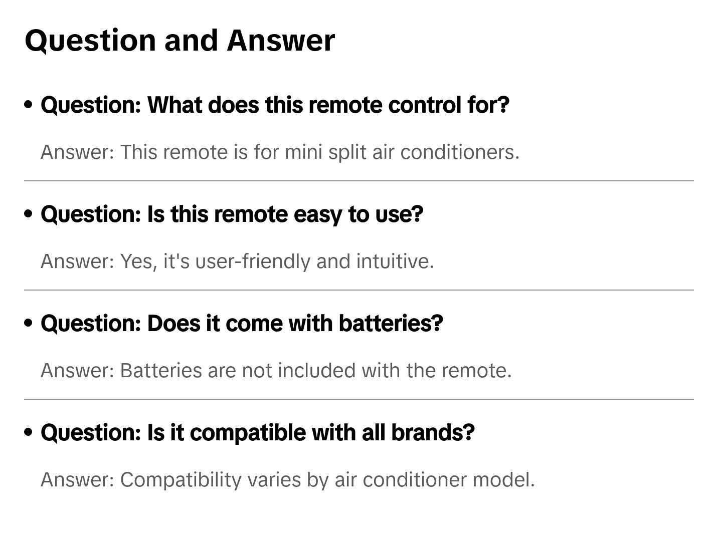 BHI Mini Split Air Conditioner Remote