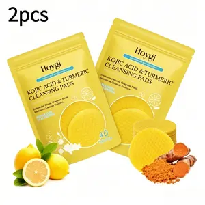 Turmeric Kojic Acid Exfoliating Facial Cleansing Pads (2 Pack, 80pcs) - 2-in-1 Hypoallergenic Cleanser & Gentle Makeup Remover, Soft Smoothening Moisturizing Face Tool for Sensitive Skin Pore Refinement