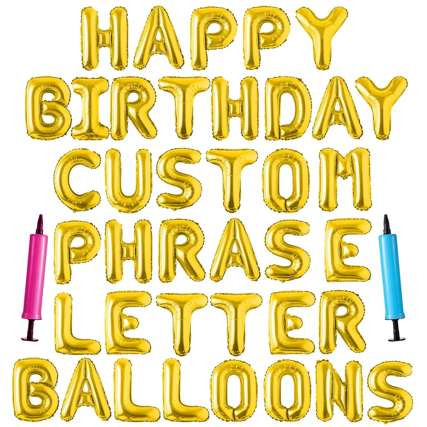 Happy Birthday Balloon Banner Custom Phrase Balloons Letter 16 Inch Personalized Alphabet Letters Foil Mylar Balloons (Gold)