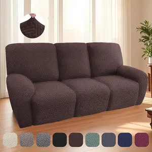 3 Seater Stretch Jacquard Recliner Sofa Cover,Solid Color Soft Armrest Sofa Cover Slipcover,Anti-Slip Furniture Slipcovers Home Decoration Protector