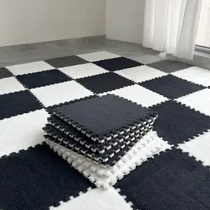 10-Piece Long Pile Patchwork Rug Set, Washable Floor Mat for Bedroom & Living Room, Home Use Minimalist Style Carpet, Checkered Rug, Washable Area Rug