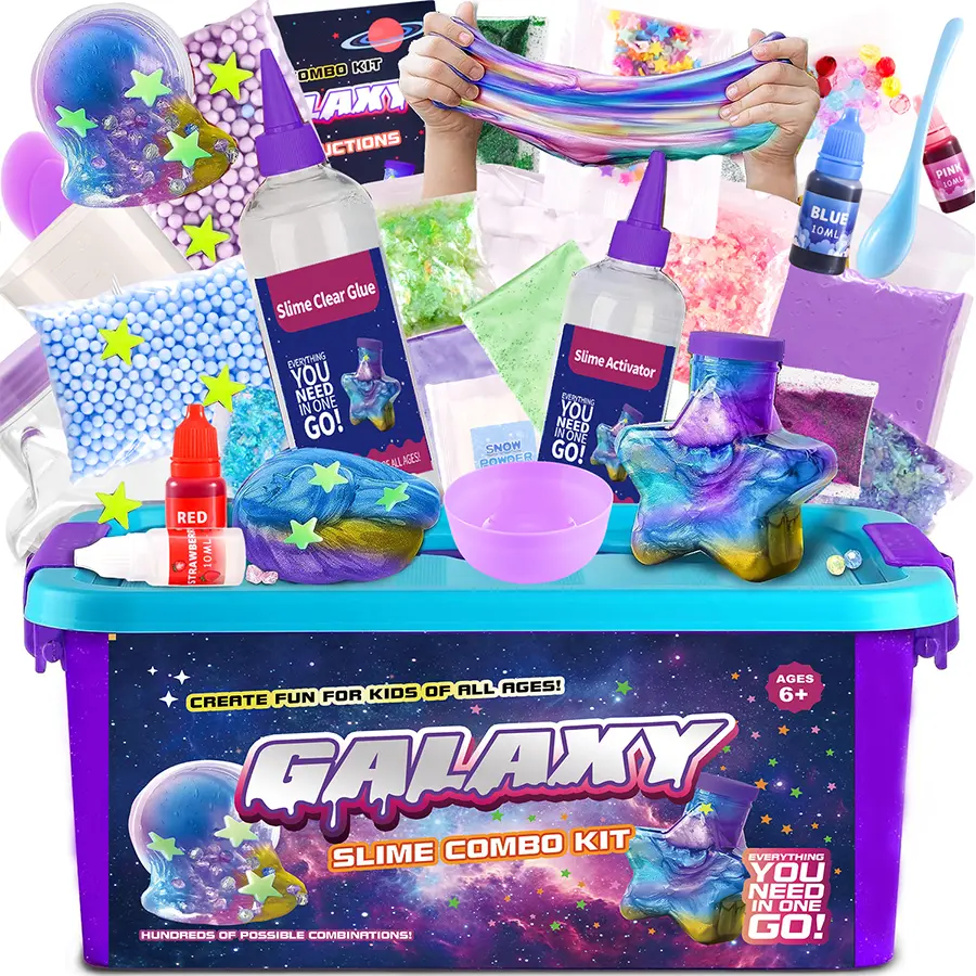 Toy Galaxy Slime Kit for Boys Girls 10-12, FunKidz Ultimate Metallic Slime Making Kit for Kids Ages 8-12, Available in Full Set & Single White Trial Pack, DIY Glow Galactic Globe Shape Fun Slime Gifts