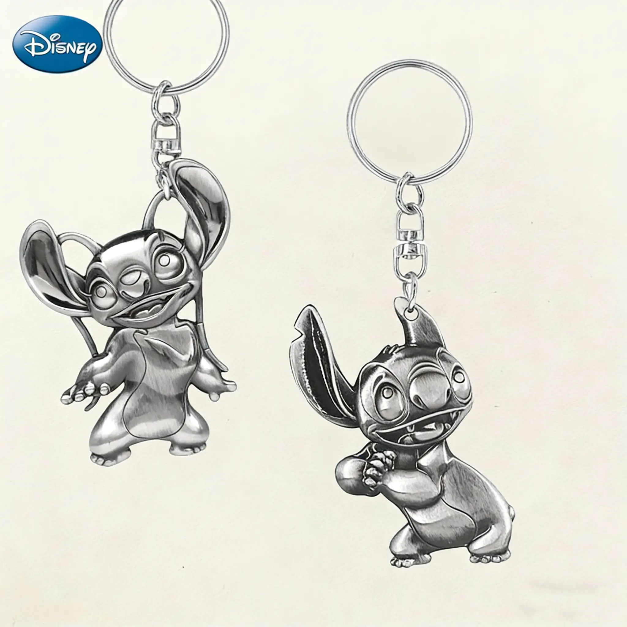 1PC Disney Officially Licensed Stitch Angel Keychain Cute Pet Collectible Anime Keyring Backpack Decoration Car key Pendant Desk Ornament Anti-Rust Exquisite Alloy Enamel Gift