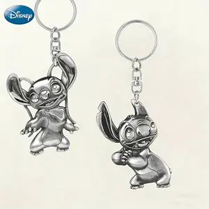 1PC Disney Officially Licensed Stitch Angel Keychain Cute Pet Collectible Anime Keyring Backpack Decoration Car key Pendant Desk Ornament Anti-Rust Exquisite Alloy Enamel Gift