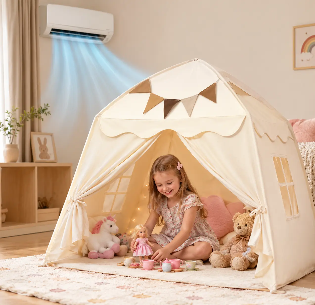 Kids Play Tent with Tassel Star Light Portable Foldable Teepee Indoor Outdoor Fun Imaginative Play Space for house Multifunction Playpen Tunnel, Portable Play Area, Kids Toys